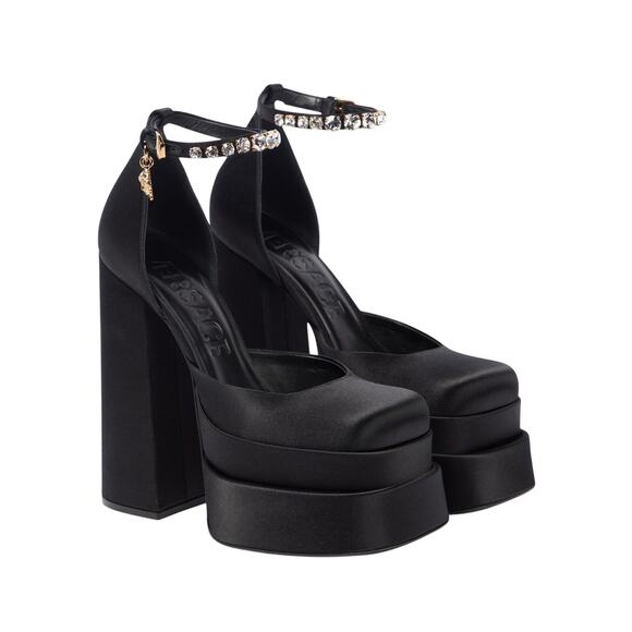 Versace Aevitas Platform Pumps EU 39/ US 9 Black Satin Shoe Crystal NIB $1,575 - Picture 1 of 16